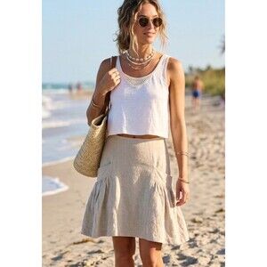 Free People Linen Cotton Blend Skirt Pockets Coastal Cottagecore Size 2 New